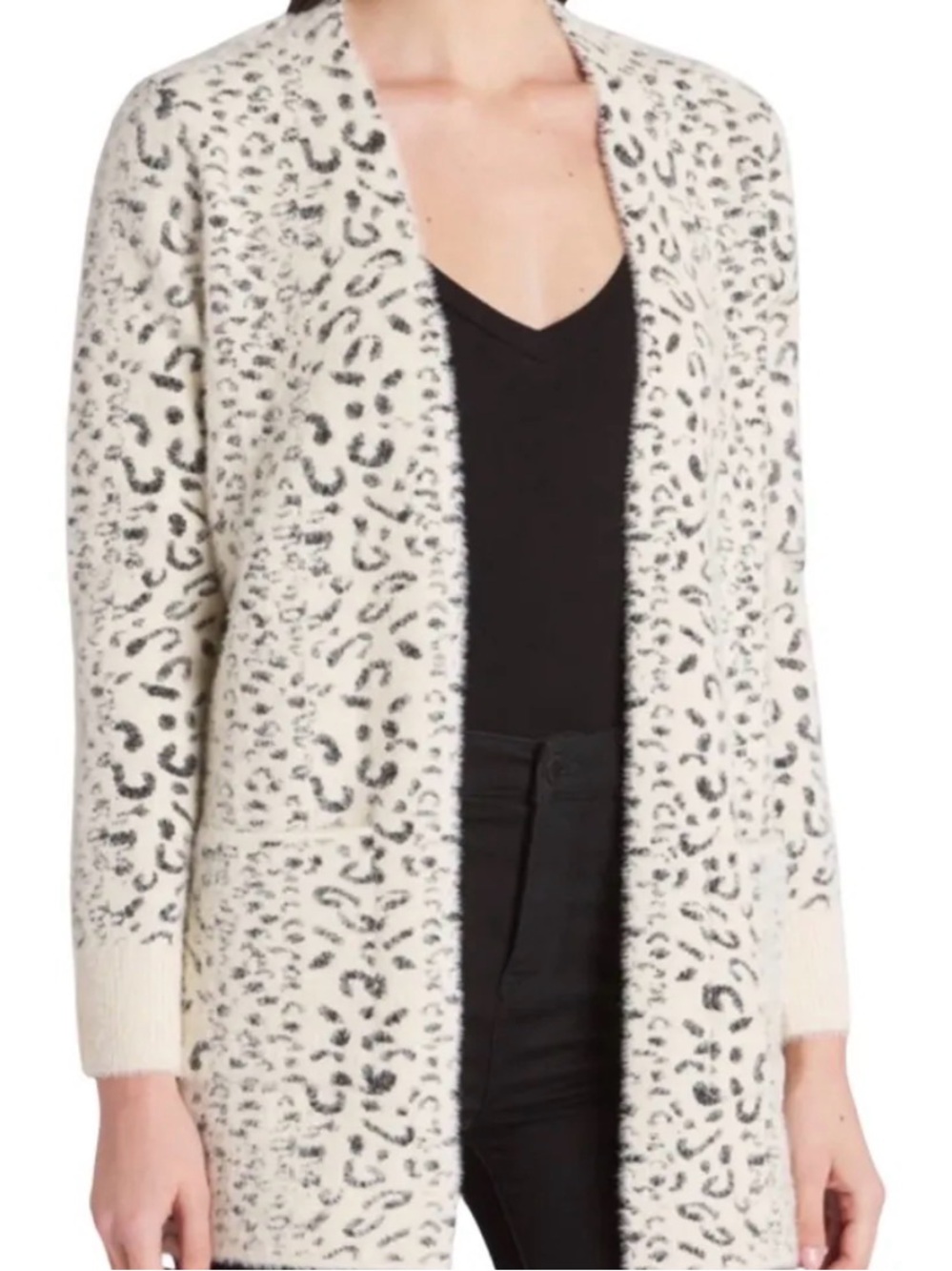 Evolution by Cyrus Cream Leopard Open-Front Cardigan Sweater
